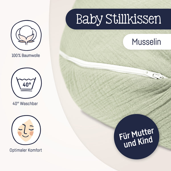 Nursing pillow made of cotton muslin lime